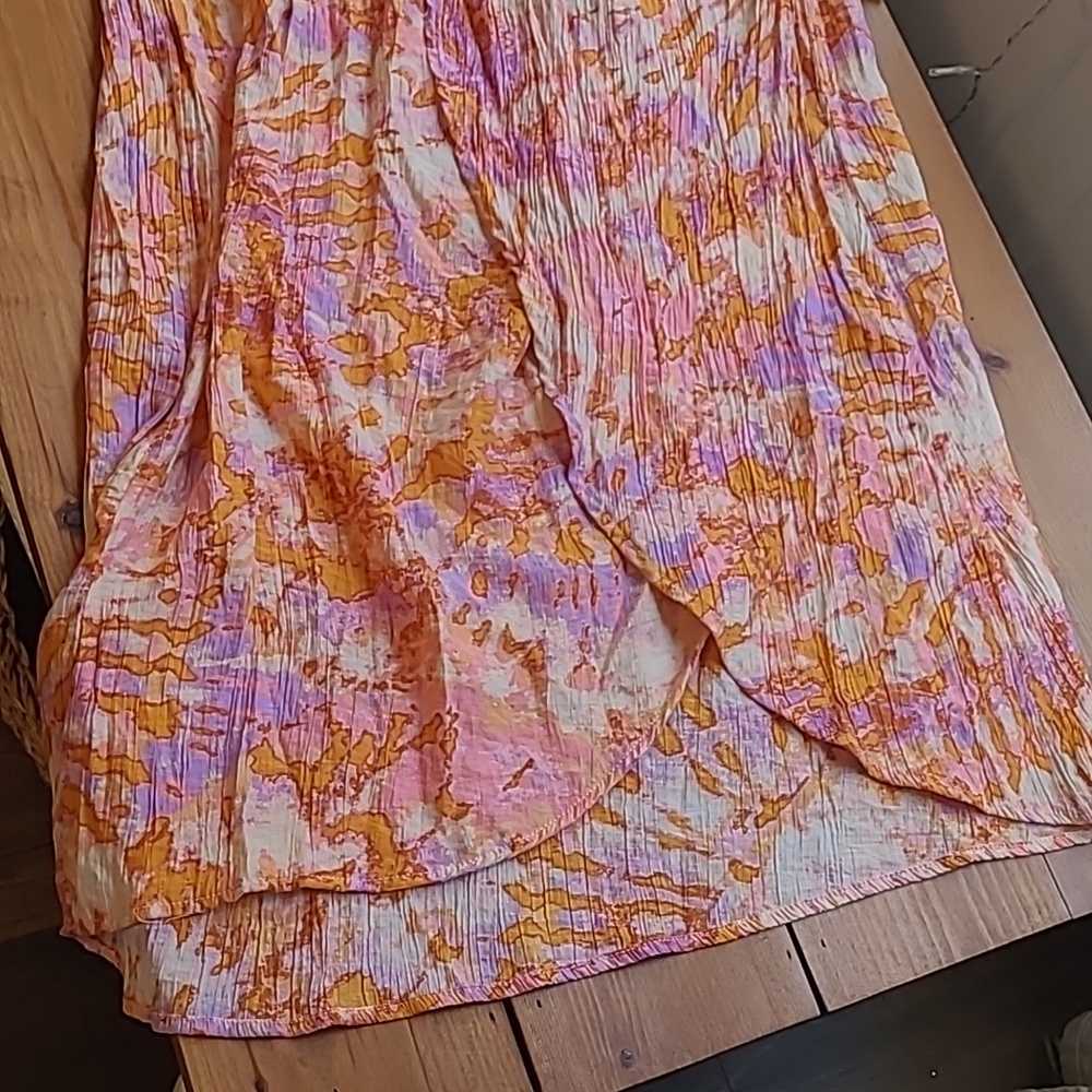 Colorful Wrinkled Gauze Wrap Dress - Picture 4 of 9